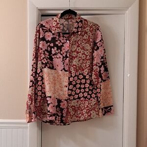Johnny Was Workshop Flora Multicolor Floral Patchwork Style Blouse SzM EUC
